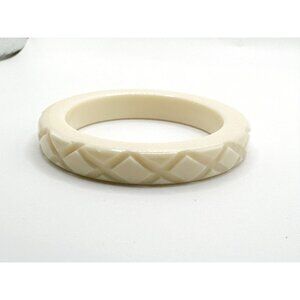 Carved Cream Ivory Plastic Bangle Bracelet